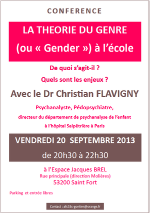 20 septembre : conférence sur l'idéologie du genre en Mayenne