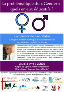 3 avril : conférence sur le gender à Cholet